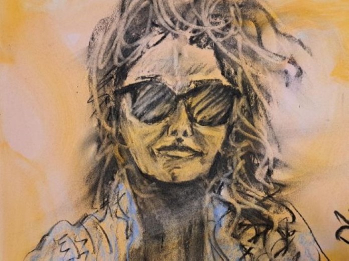 Porthcawl Artist Philip Vaughan Portrait of Woman in Greyscale Colours Wearing Sunglasses - Kim