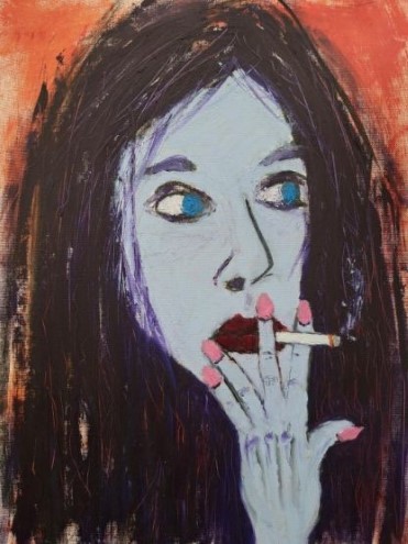 Porthcawl Artist Philip Vaughan Portrait of Woman With Black Hair Smoking - Chrissie