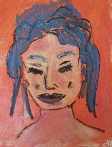 Porthcawl Artist Philip Vaughan Sketch of A Woman With Blue Hair - Carmen