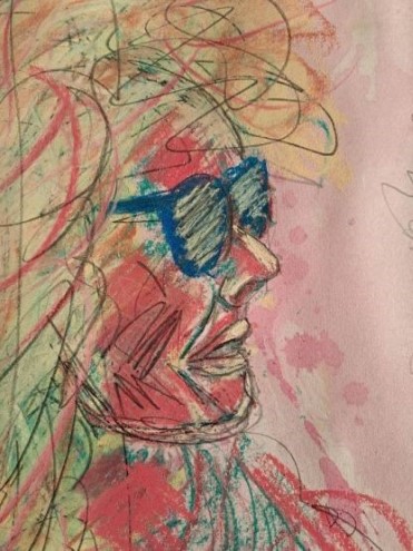Porthcawl Artist Philip Vaughan Portrait of Woman in Primary Colours Wearing Sunglasses - Lola