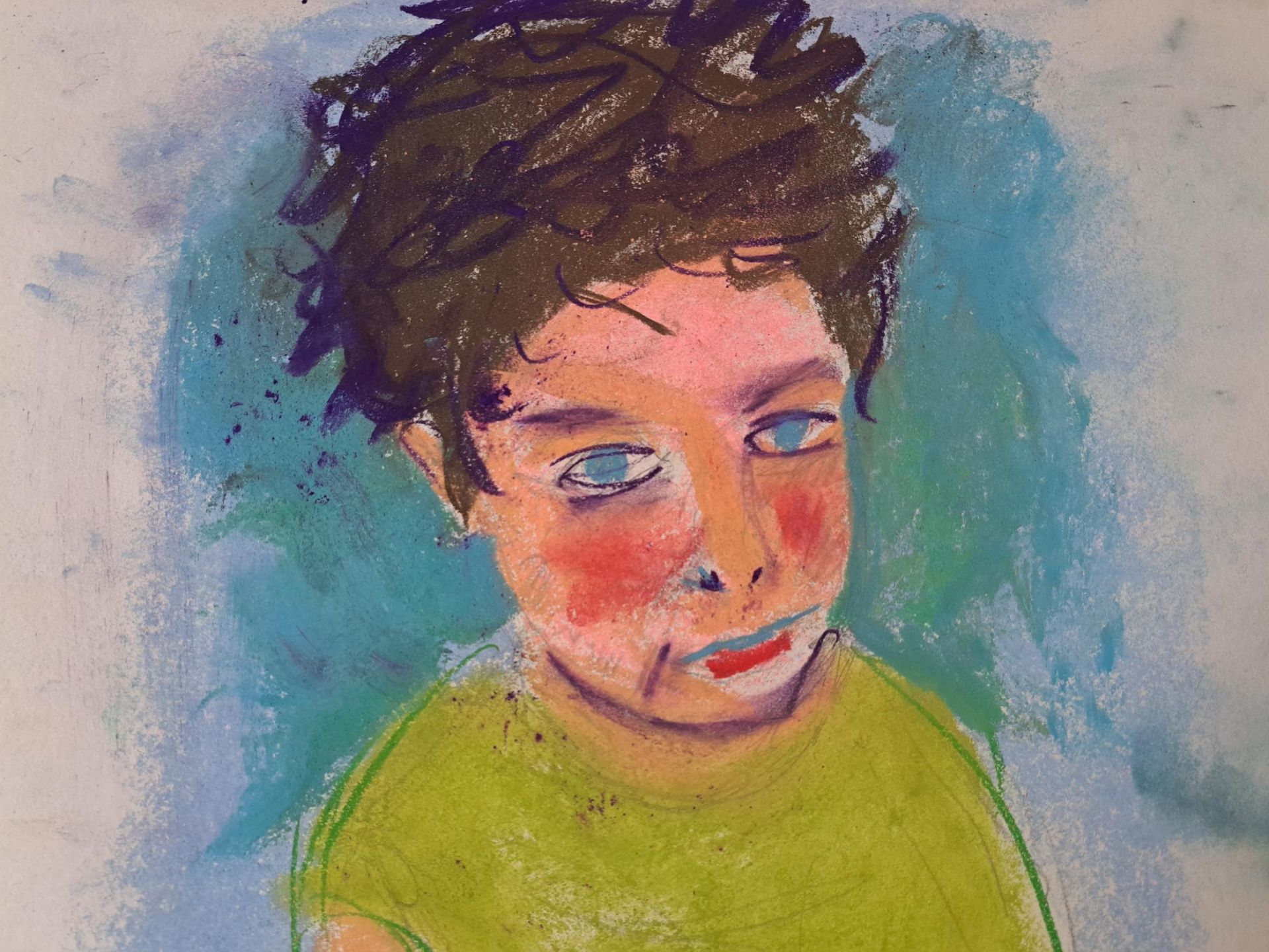 Porthcawl Artist Philip Vaughan Portrait of Boy with Blue Eyes - Osian