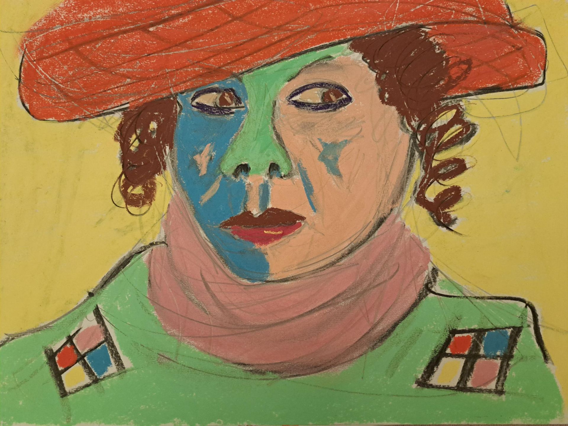 Porthcawl Artist Philip Vaughan Portrait of A Colourful Woman in a Hat - Ariadna