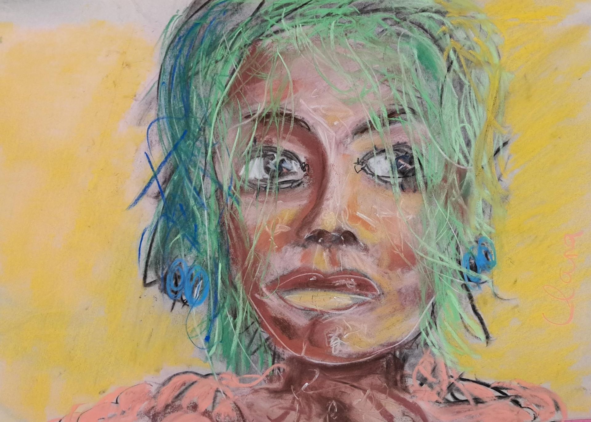 Porthcawl Artist Philip Vaughan Portrait of Woman With Green Hair - Layla