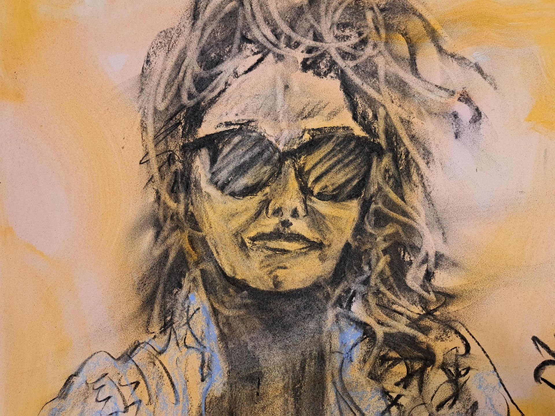 Porthcawl Artist Philip Vaughan Portrait of Woman in Greyscale Colours Wearing Sunglasses - Kim