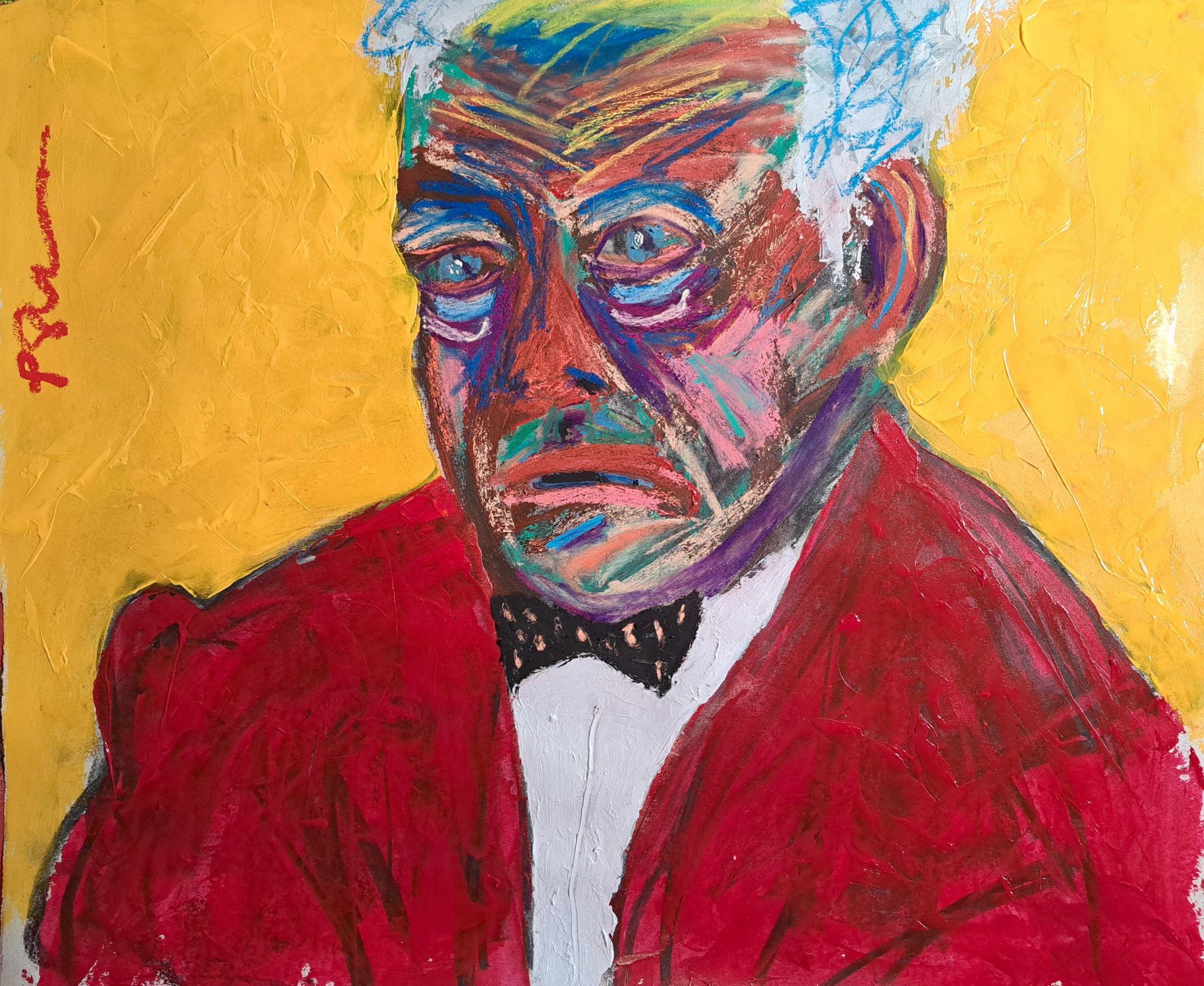 Porthcawl Artist Philip Vaughan Portrait of A Man in A Red Suit - 'The Dude'