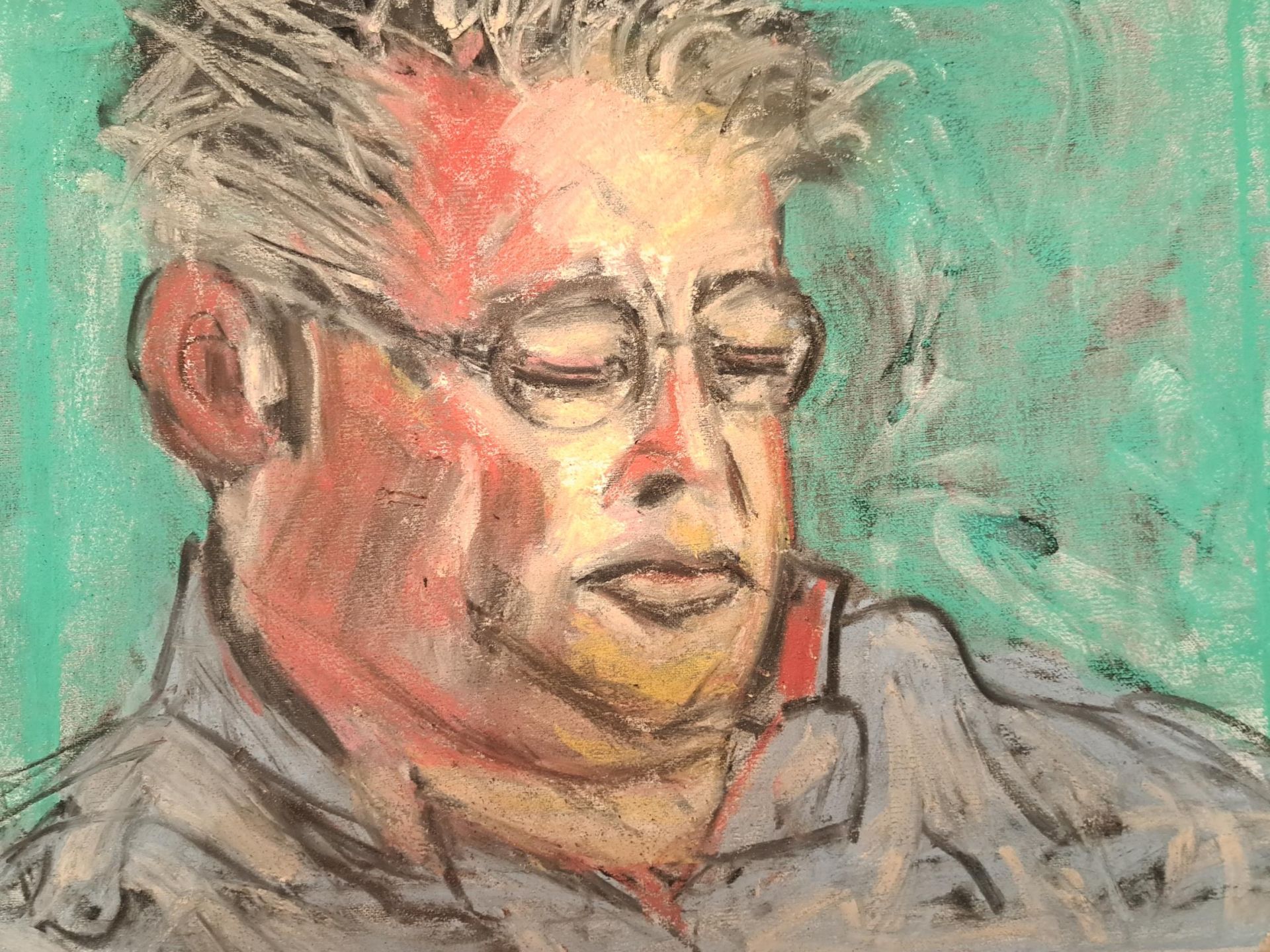 Porthcawl Artist Philip Vaughan Portrait of An Older Man Wearing Glasses - Jerry