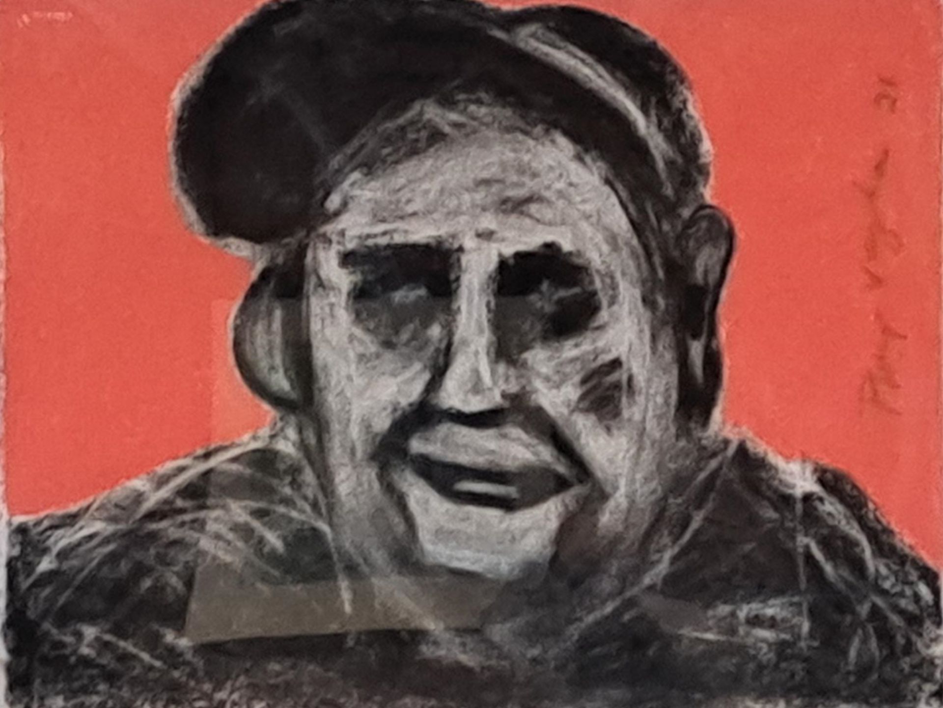 Porthcawl Artist Philip Vaughan Portrait of A Man in Greyscale Colours Wearing A Hat - Bertie