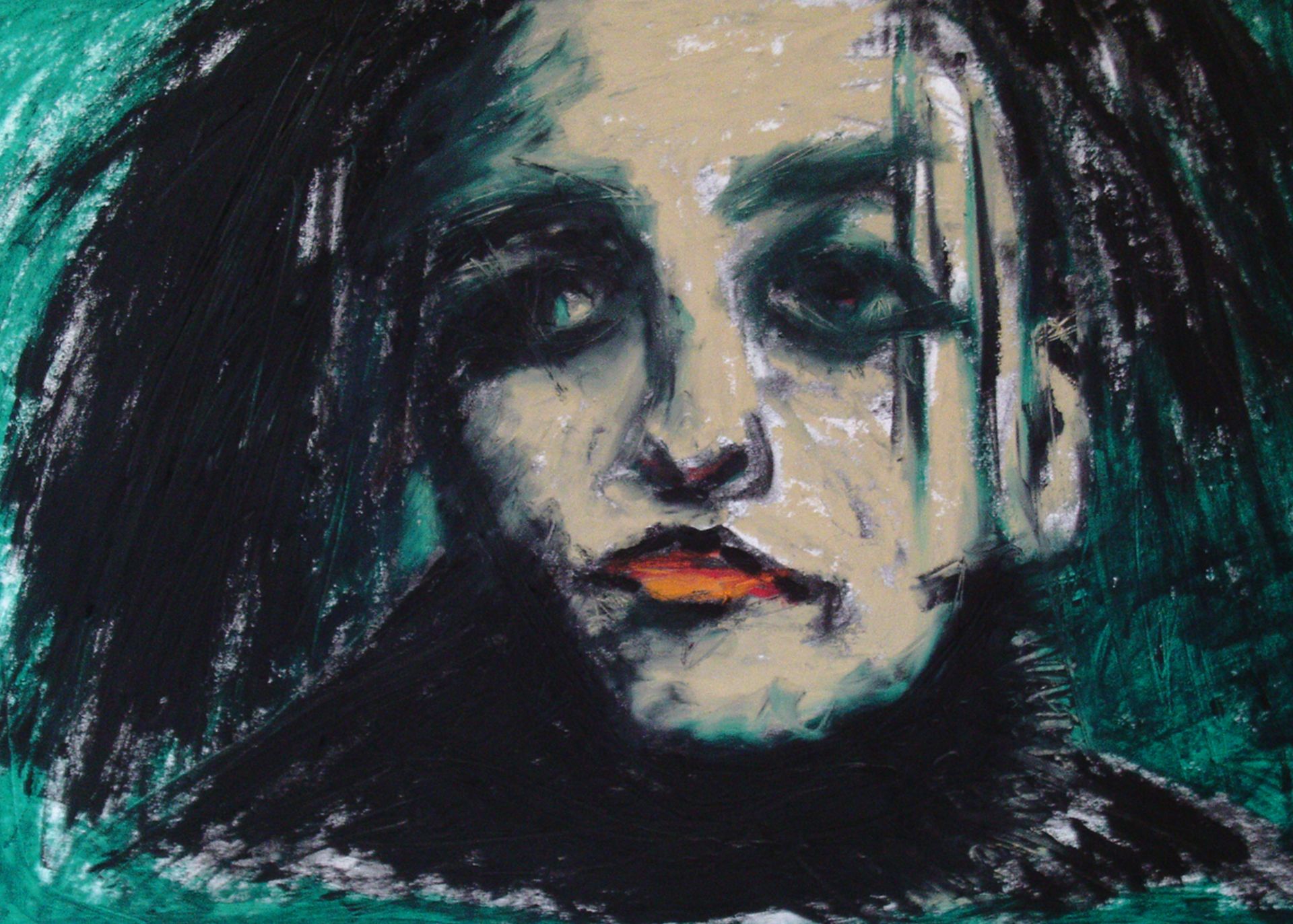 Porthcawl Artist Philip Vaughan Portrait of A Famous Artist With Prominant Red Lipstick - 'Swansea Fran'